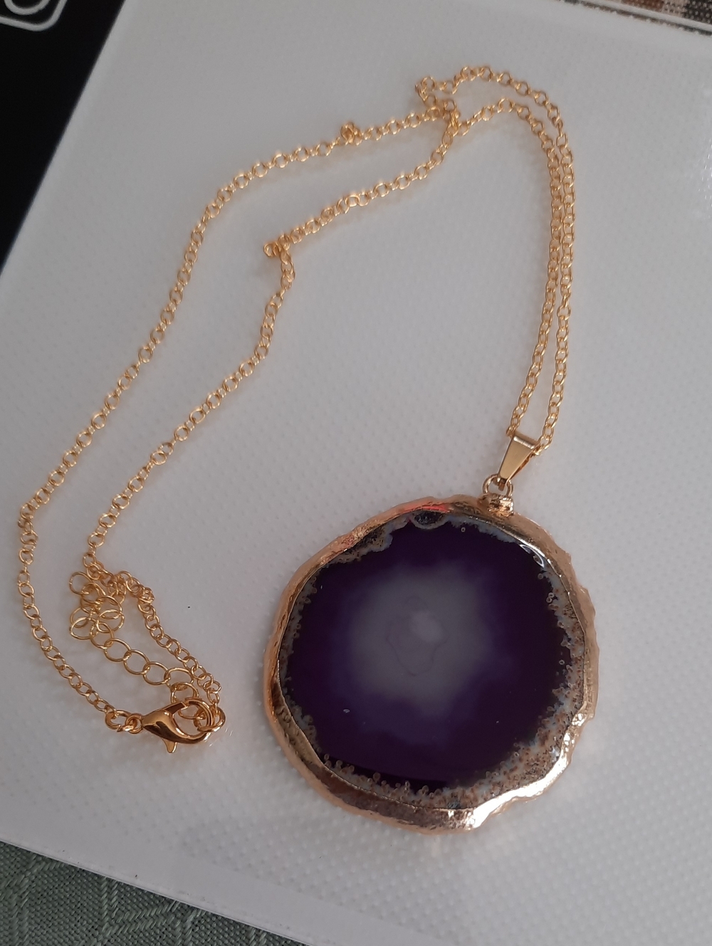 Purple Agate Pendant Necklace with Gold-Tone 20" Chain